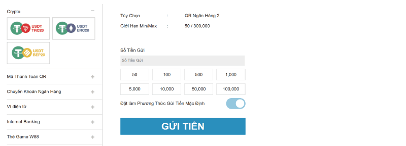 nạp tiền crypto W88