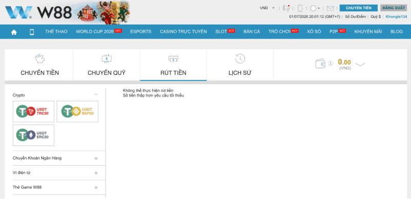 phương thức rút tiền W88